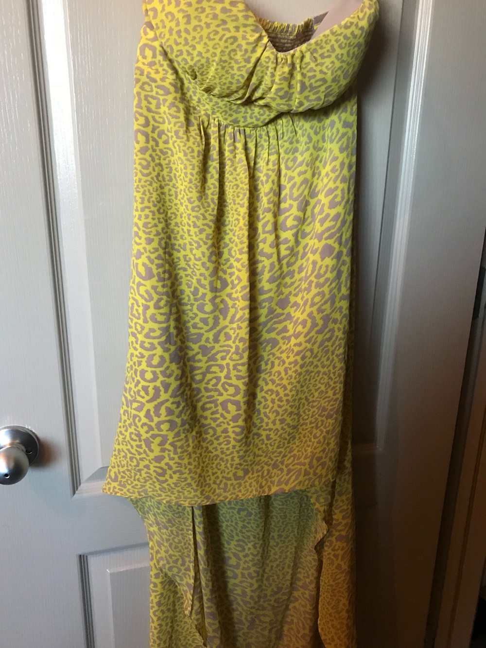 Jessica Simpson Yellow and Taupe Animal Print High-Low Dress